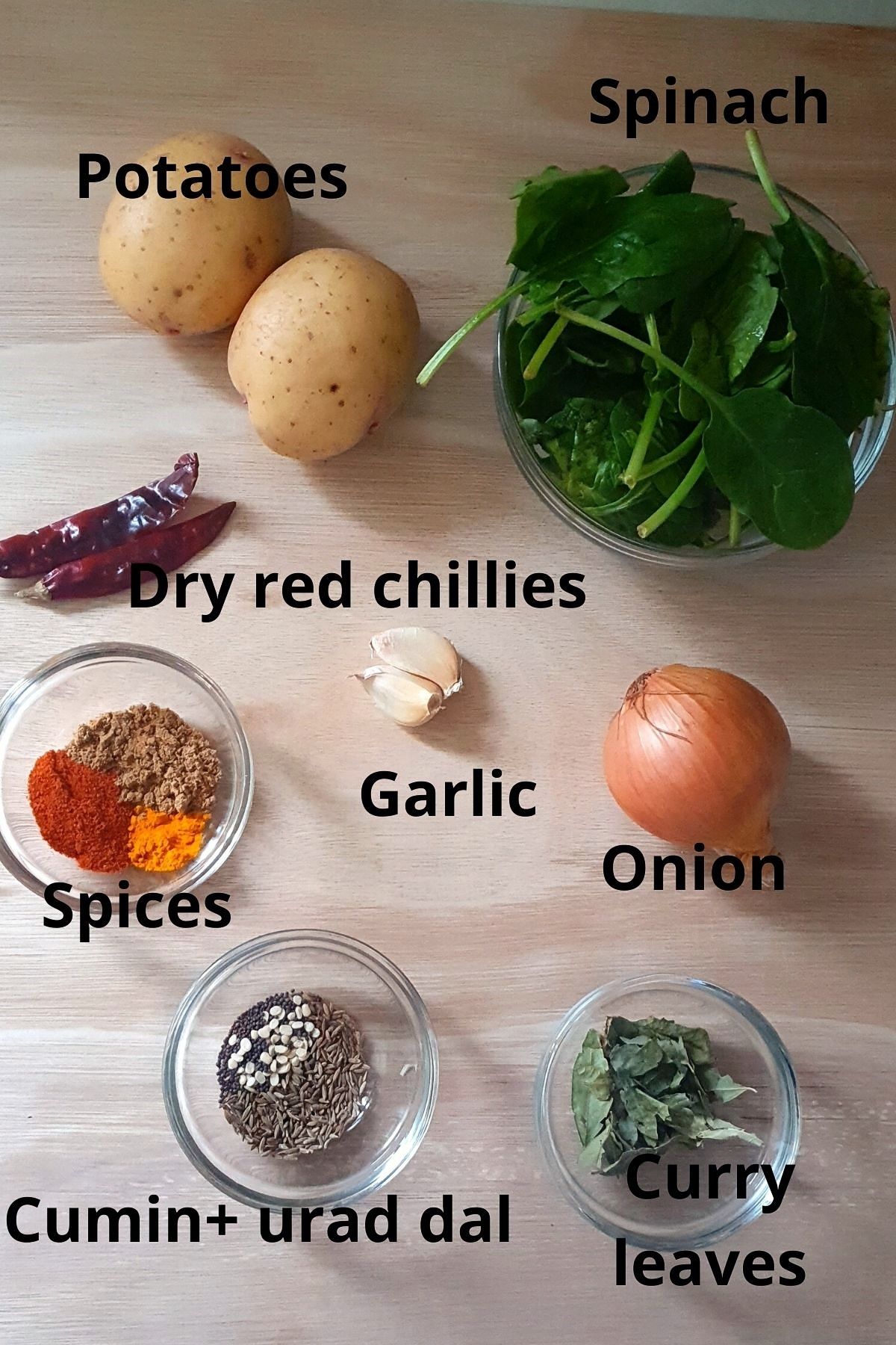 ingredients for aloo palak